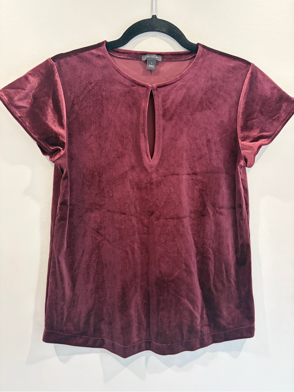 Ann Taylor Velvet Keyhole Short Sleeve Top - Wine